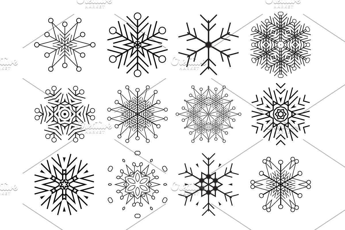 Elegant snowflakes set.