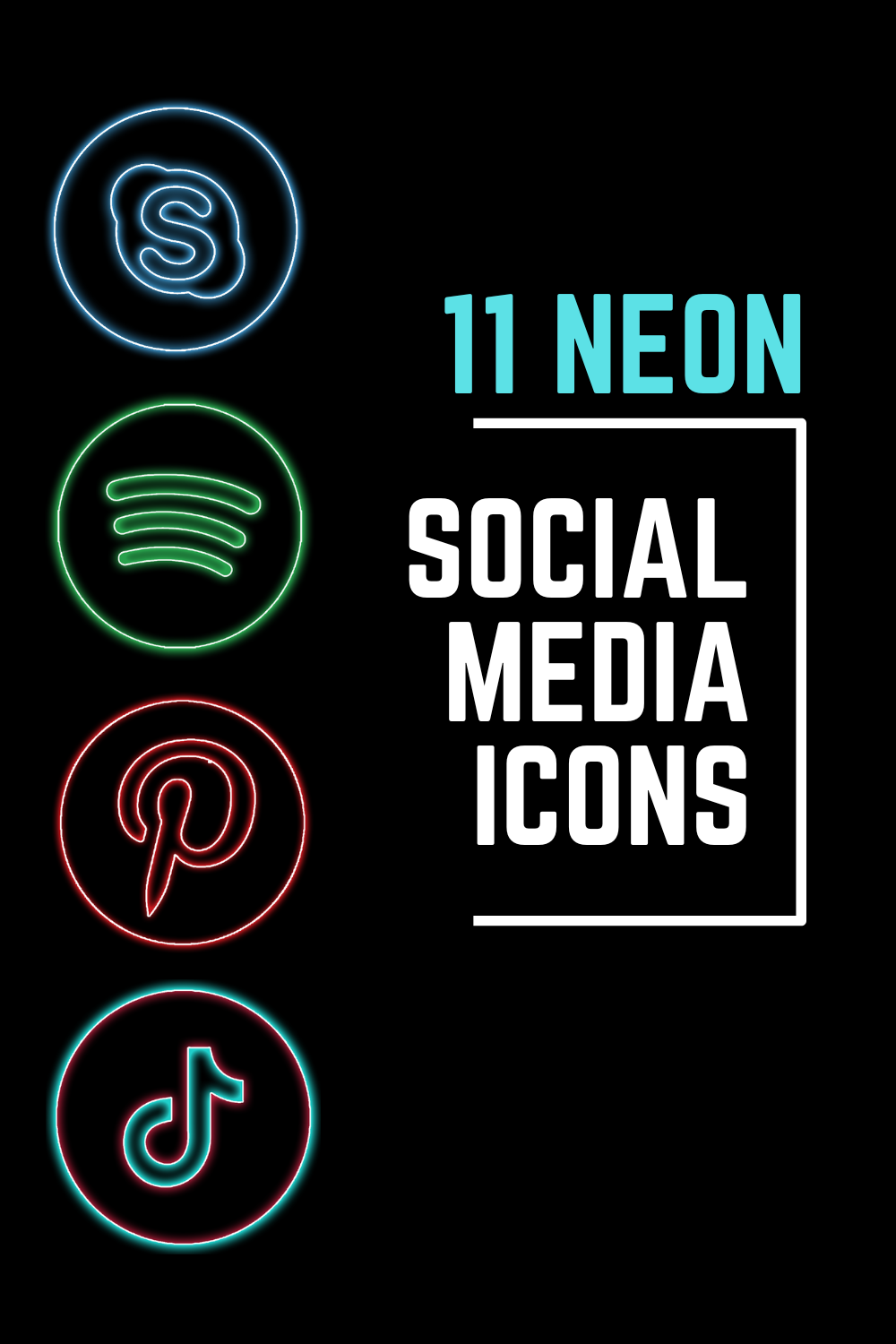 Pack of 11 Social Media Icons in Neon Effect - pinterest image preview.