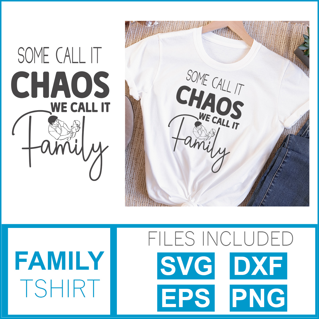 Image of a white t-shirt with a wonderful inscription "some call it chaos we call it family".