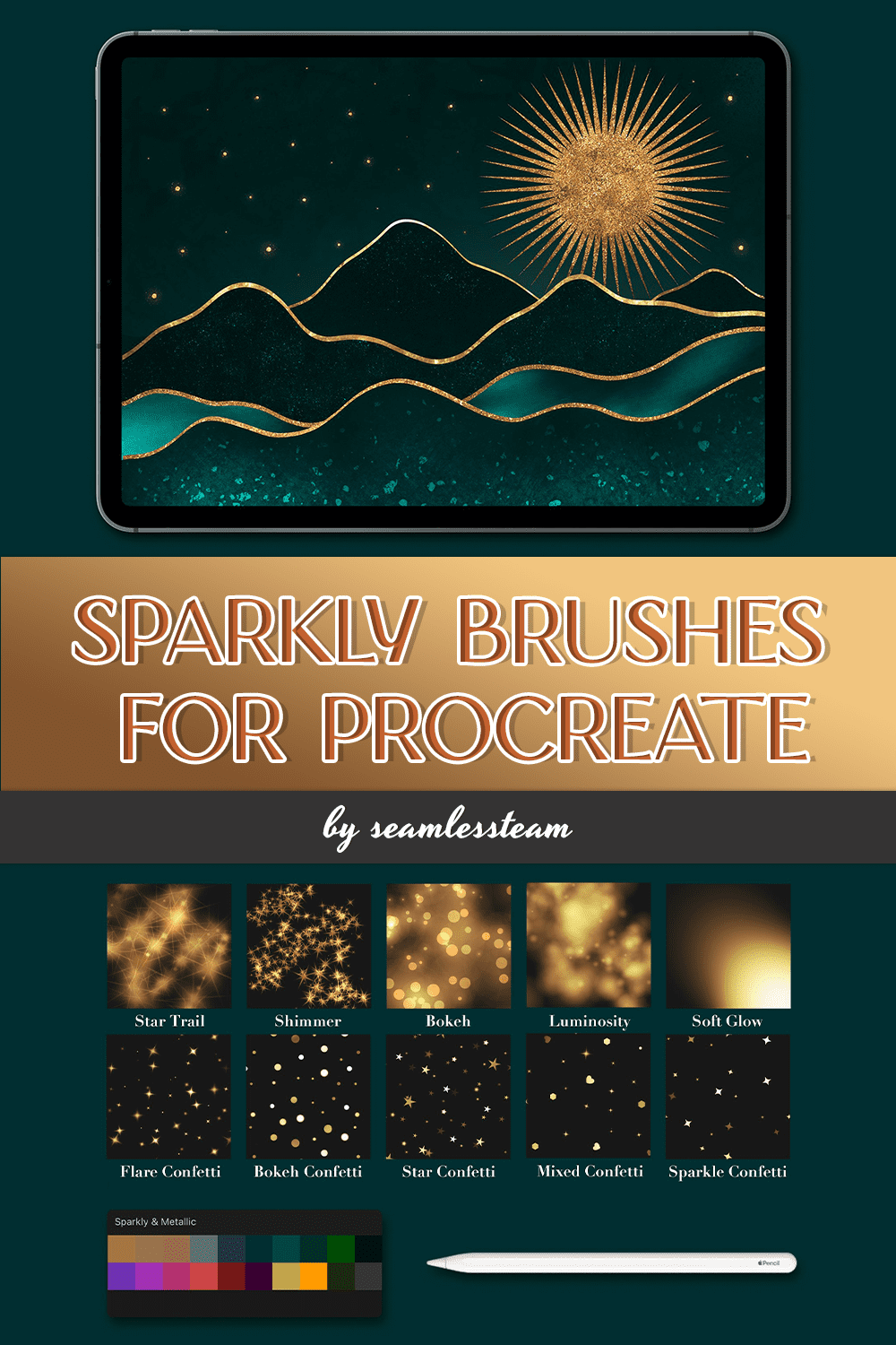 Sparkly Brushes For Procreate - pinterest image preview.