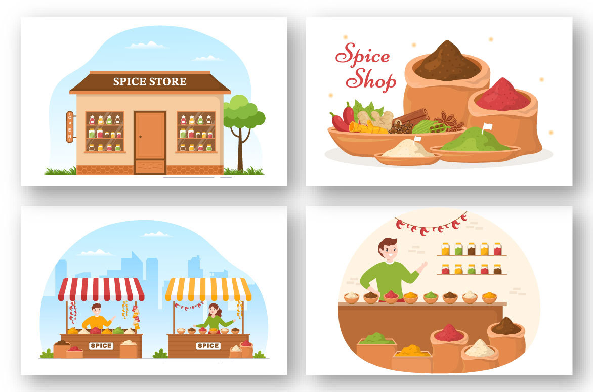 Cartoon Spice Shop Illustration preview image.
