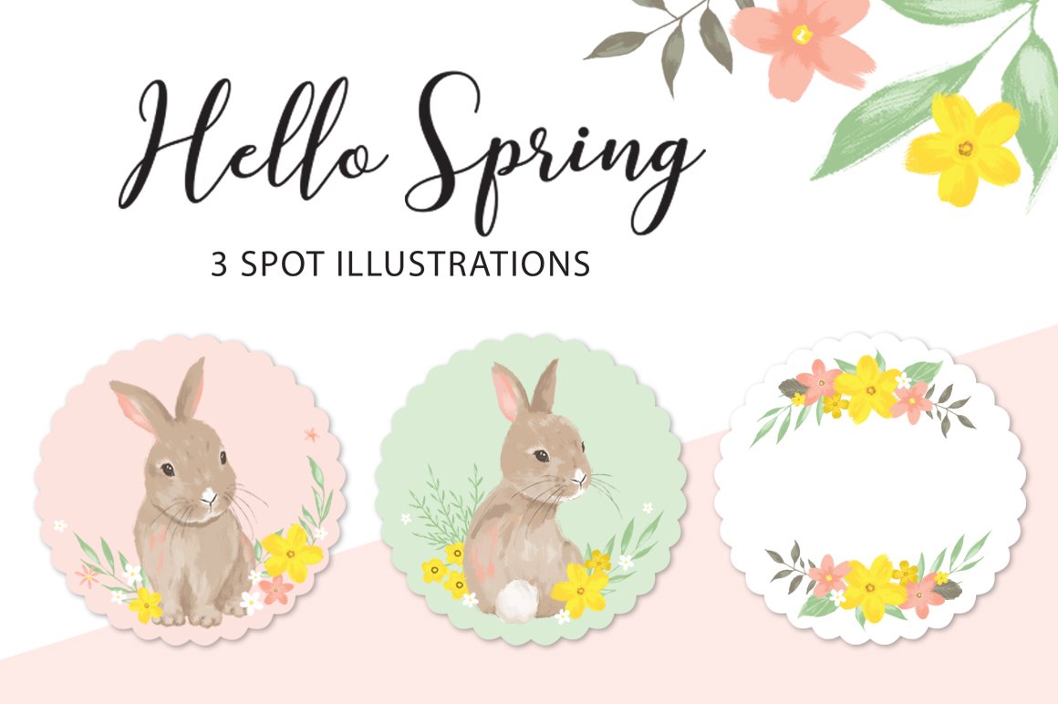 Three Easter illustrations in a round shapes.