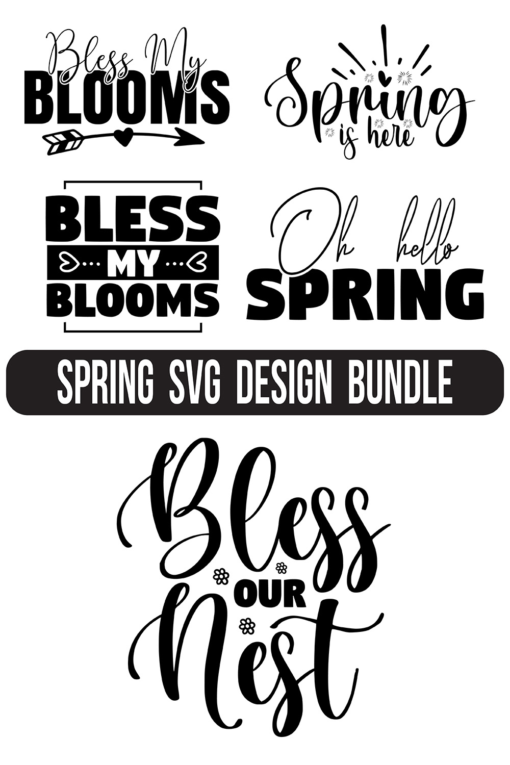 Spring Typography SVG Designs Bundle pinterest image.