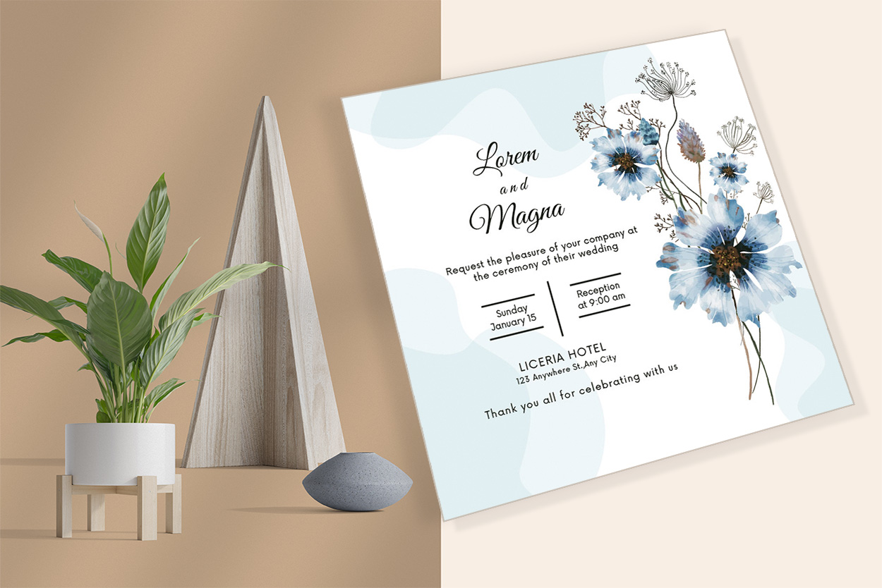 Pretty Watercolor Florals Wedding Invitations mockup example.