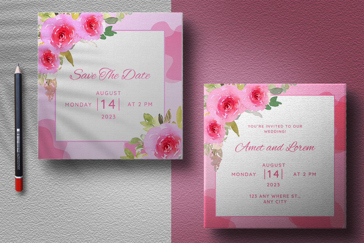 Greeting Wedding Card with Pink Color Flowers presentation.