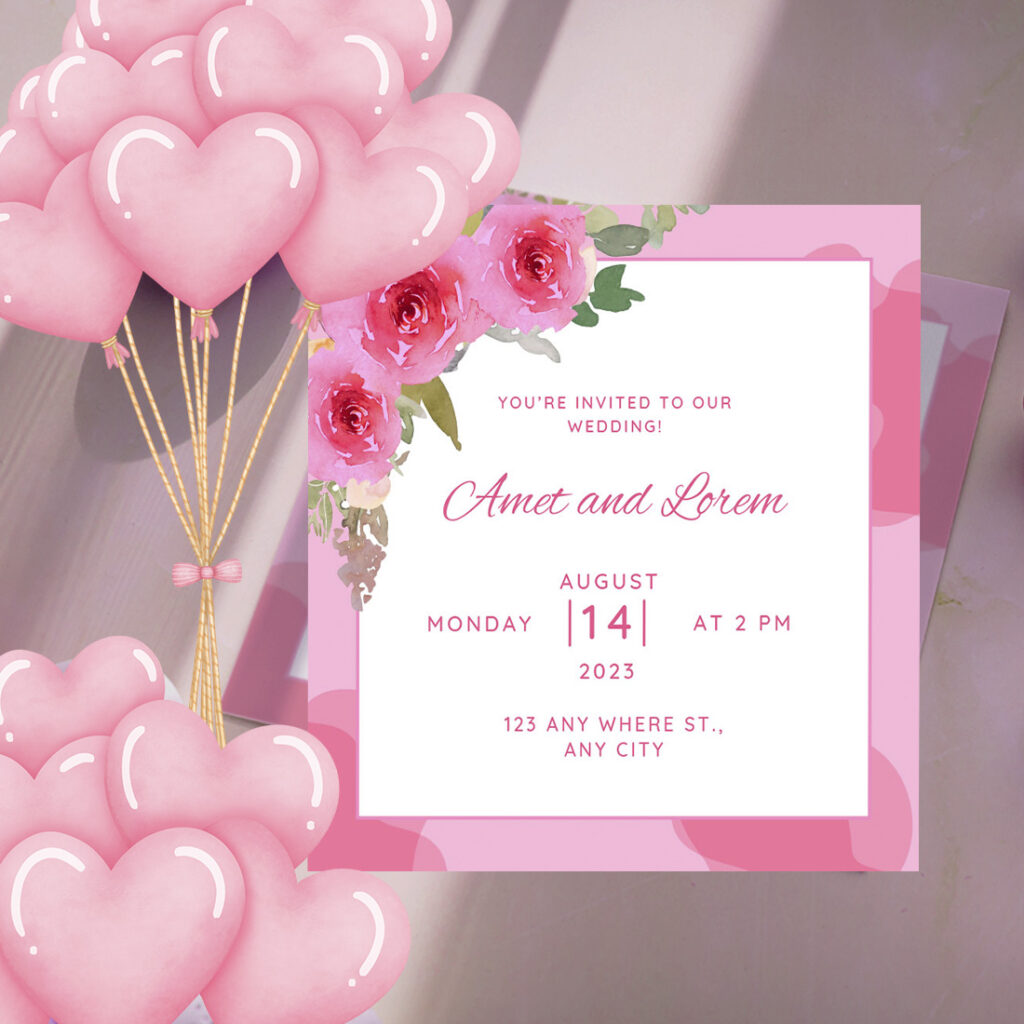 Greeting Wedding Card with Pink Color Flowers - MasterBundles