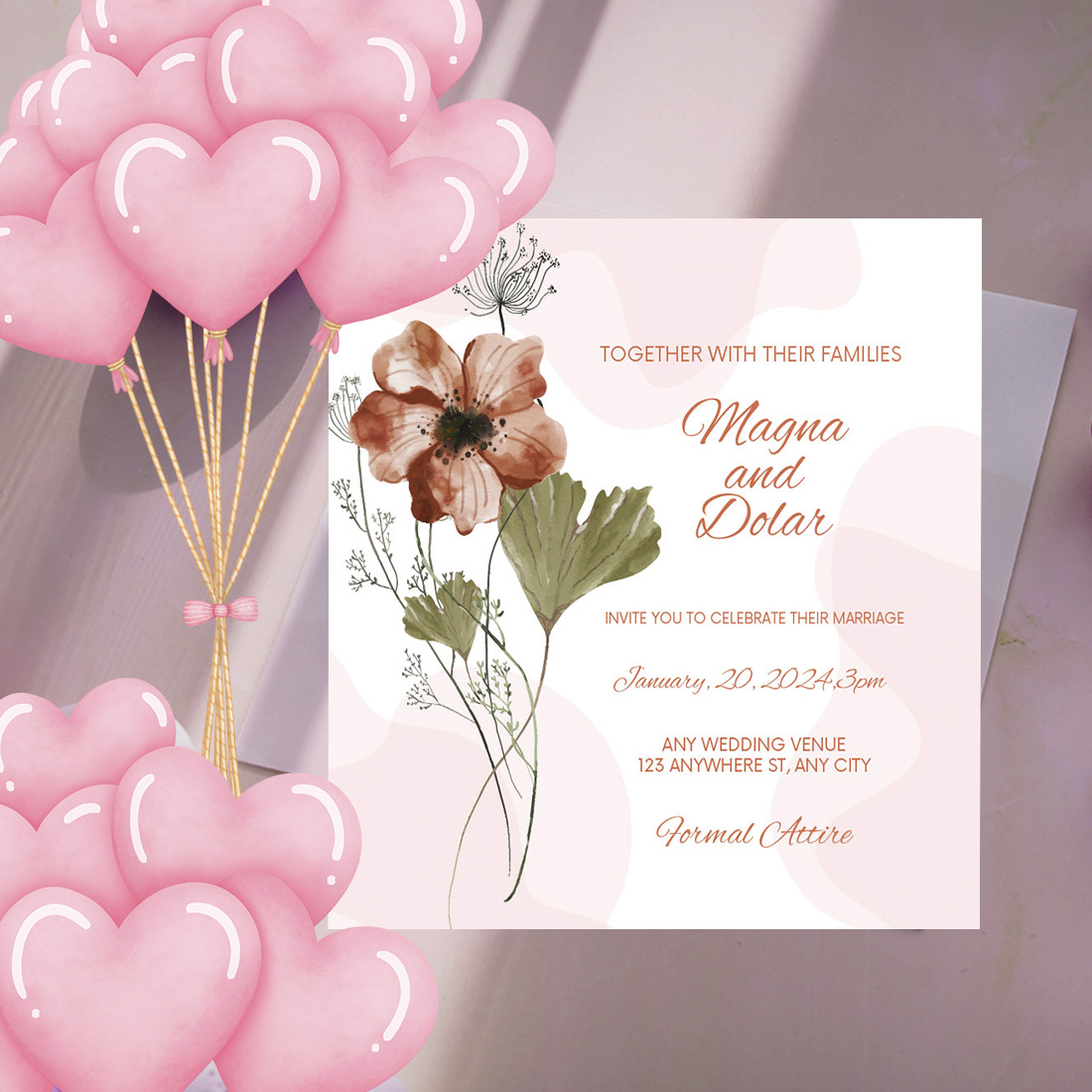 Fashion Flowers with Leaves Wedding Invitations preview.