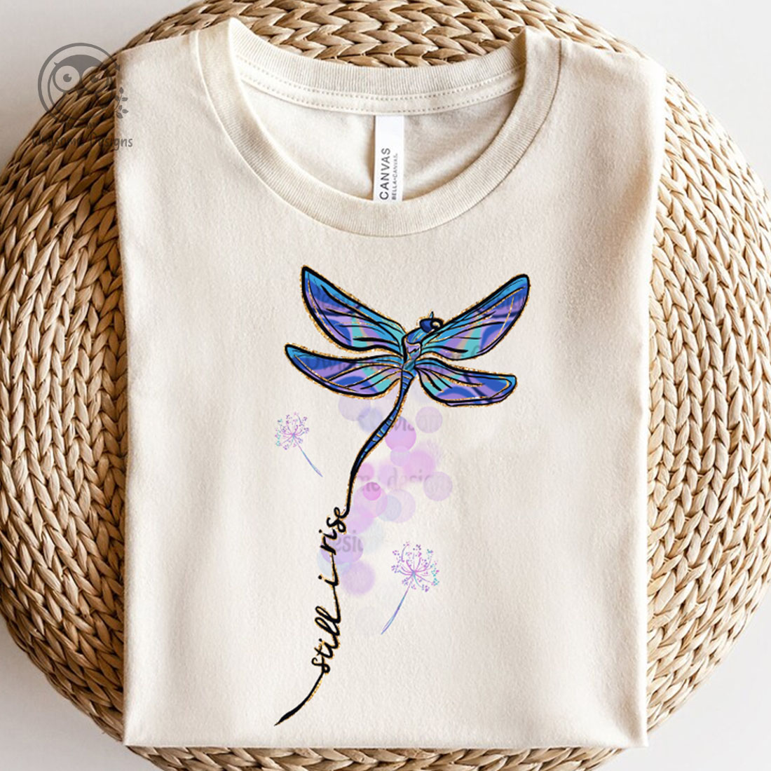 Image of a t-shirt with wonderful dragonfly print and lettering.