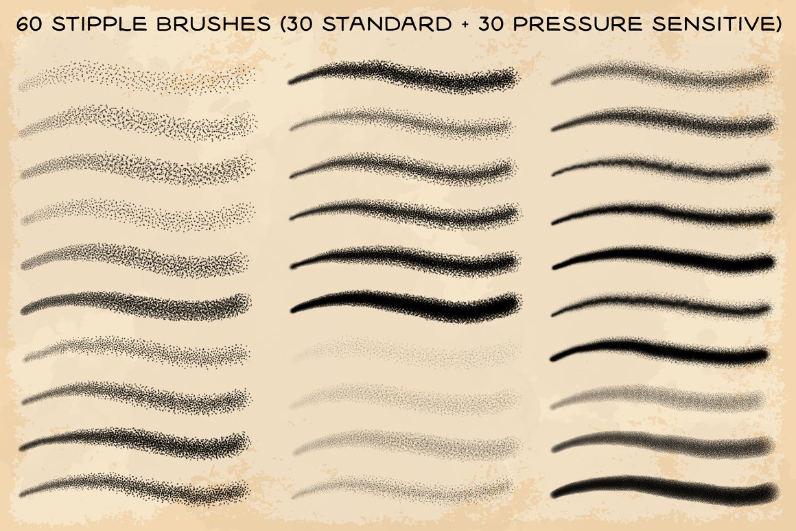 60 Stipple Brushes (30 Pressure Sensitive + 30 Standard).
