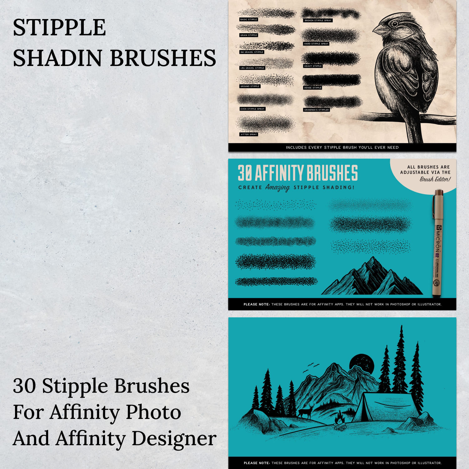Stipple Shading Brushes for Affinity - main image preview.