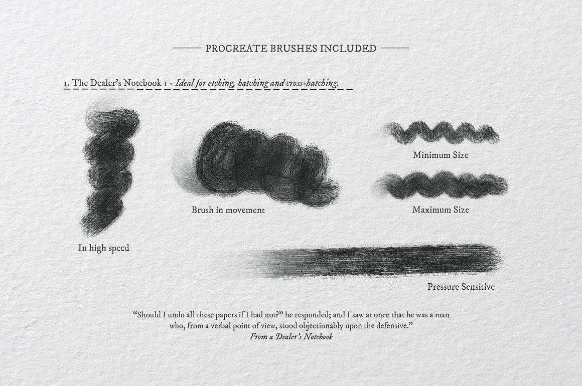 A set of 5 different procreate brushes on a gray background.