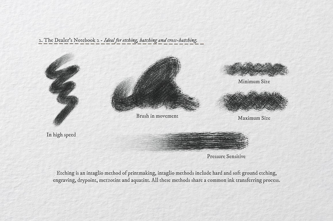 Collection of 5 black procreate brushes in different sizes.