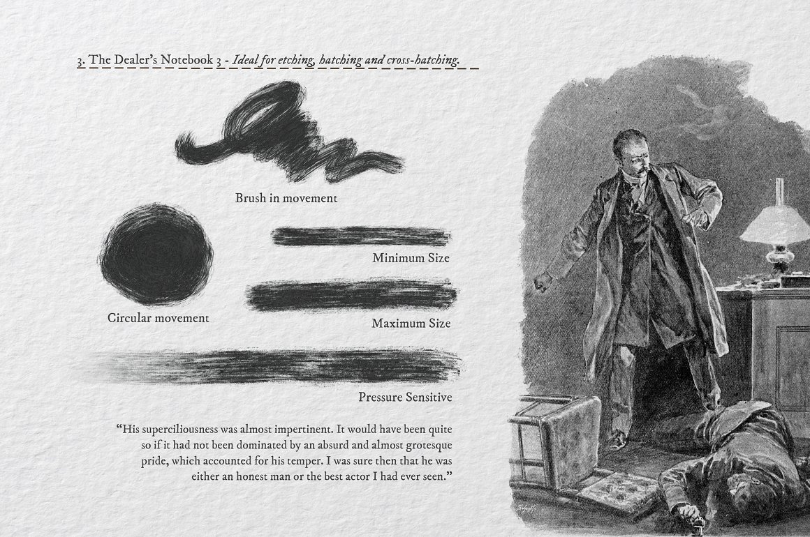 5 black brushes and illustration with description.