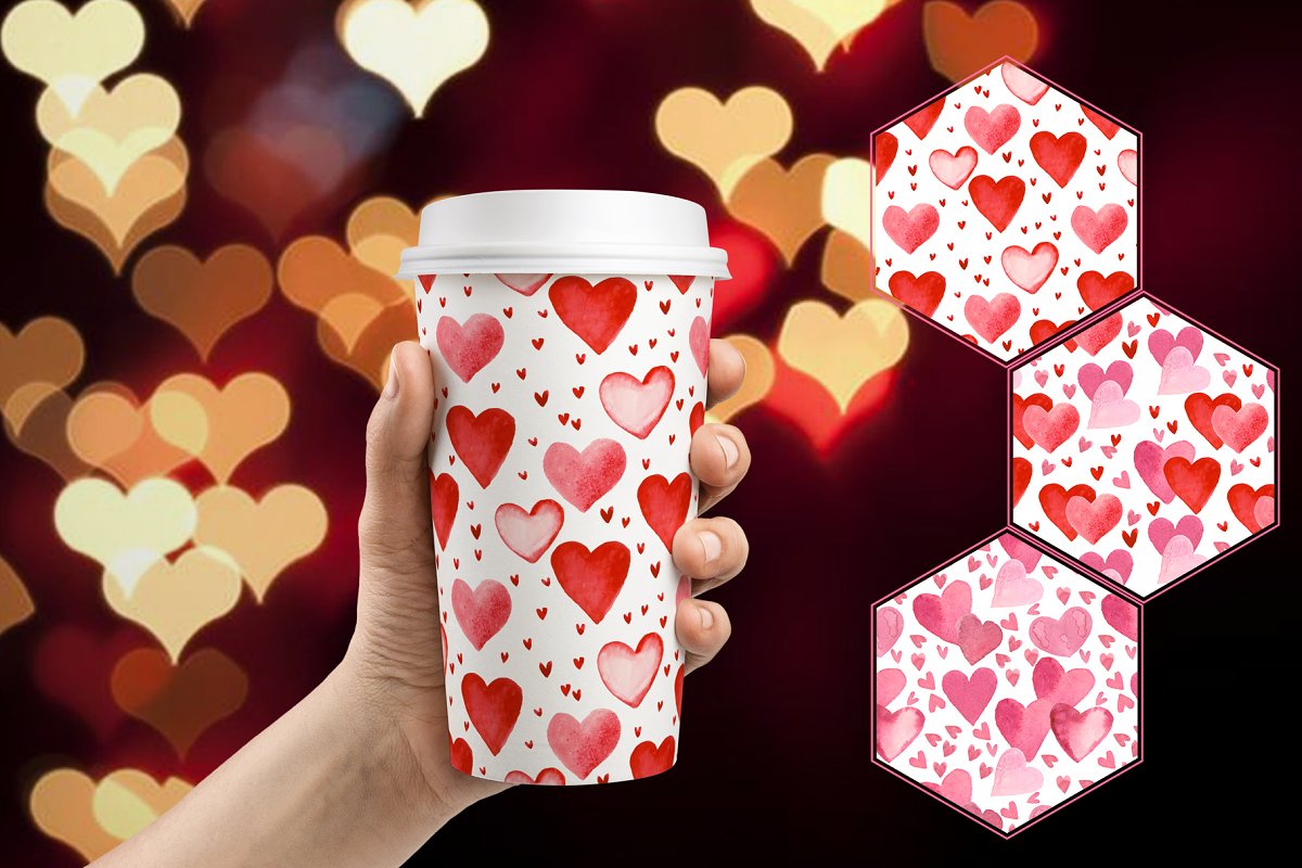 Themed cup design with hearts.