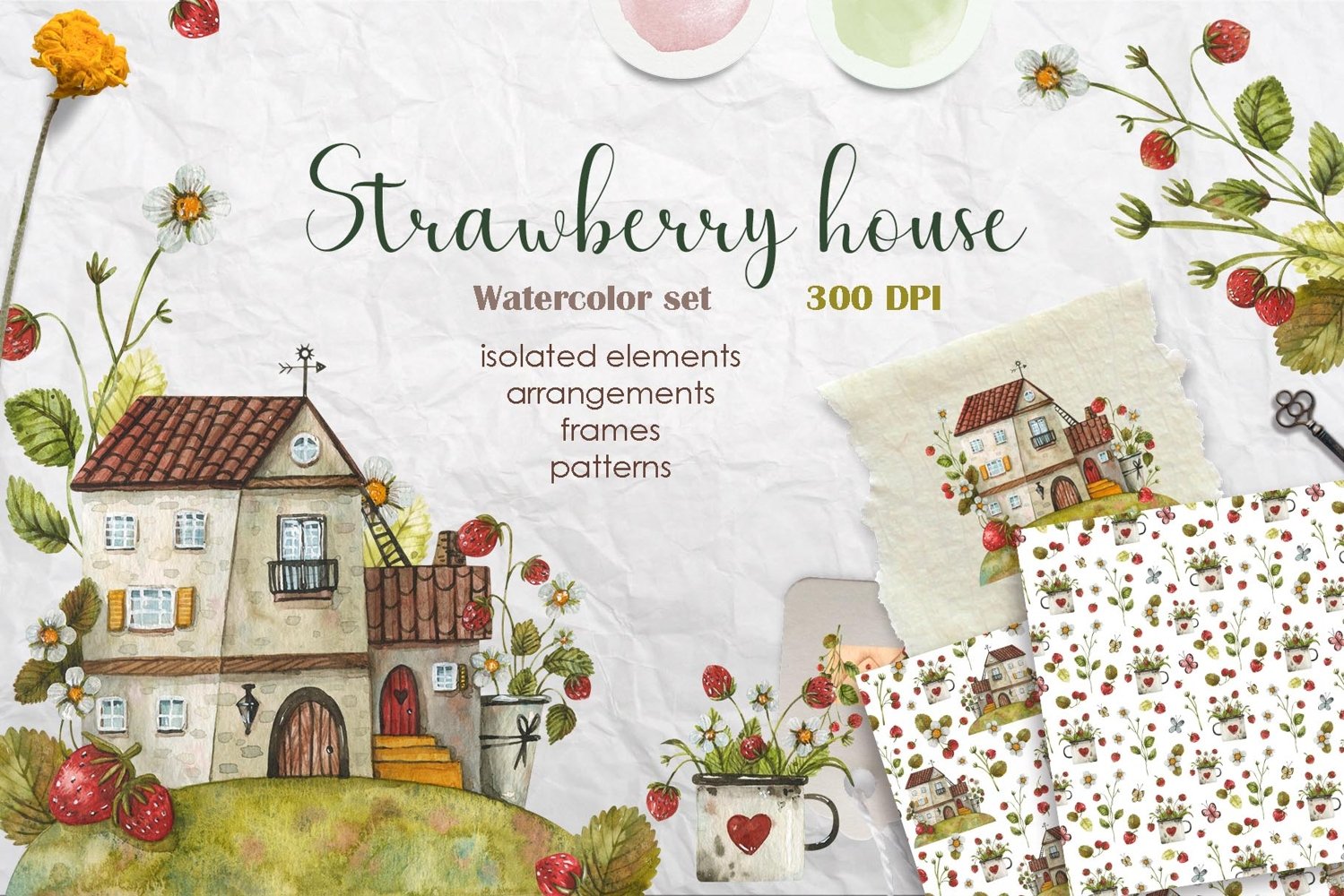 Cover image of Strawberry House Watercolor Set.