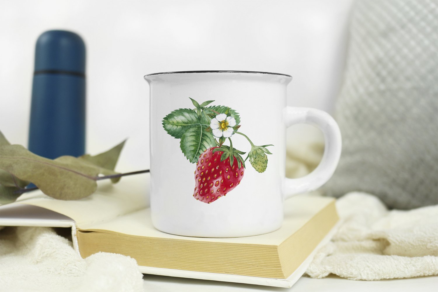 Cup with cute strawberry image.
