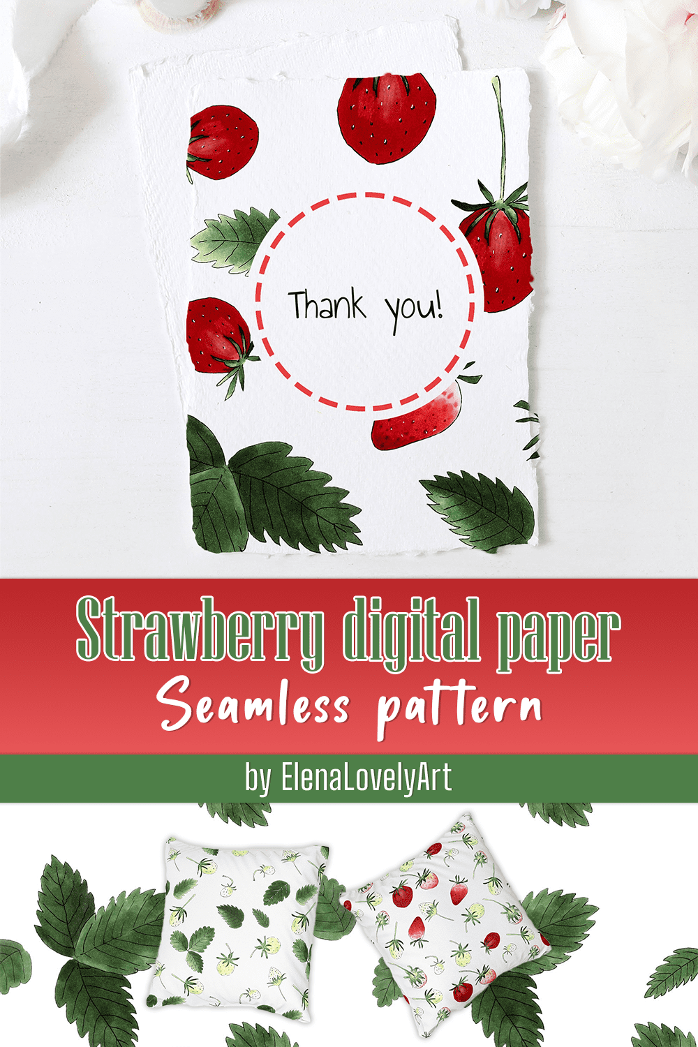 Strawberry Digital Paper - pinterest image preview.