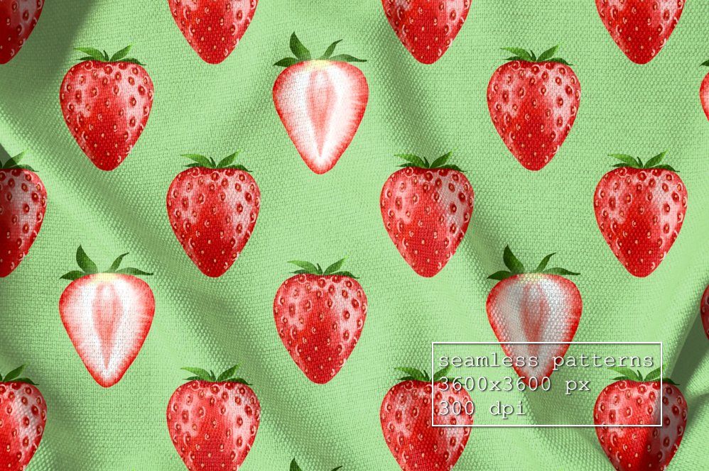 Strawberry green seamless pattern in close-up.