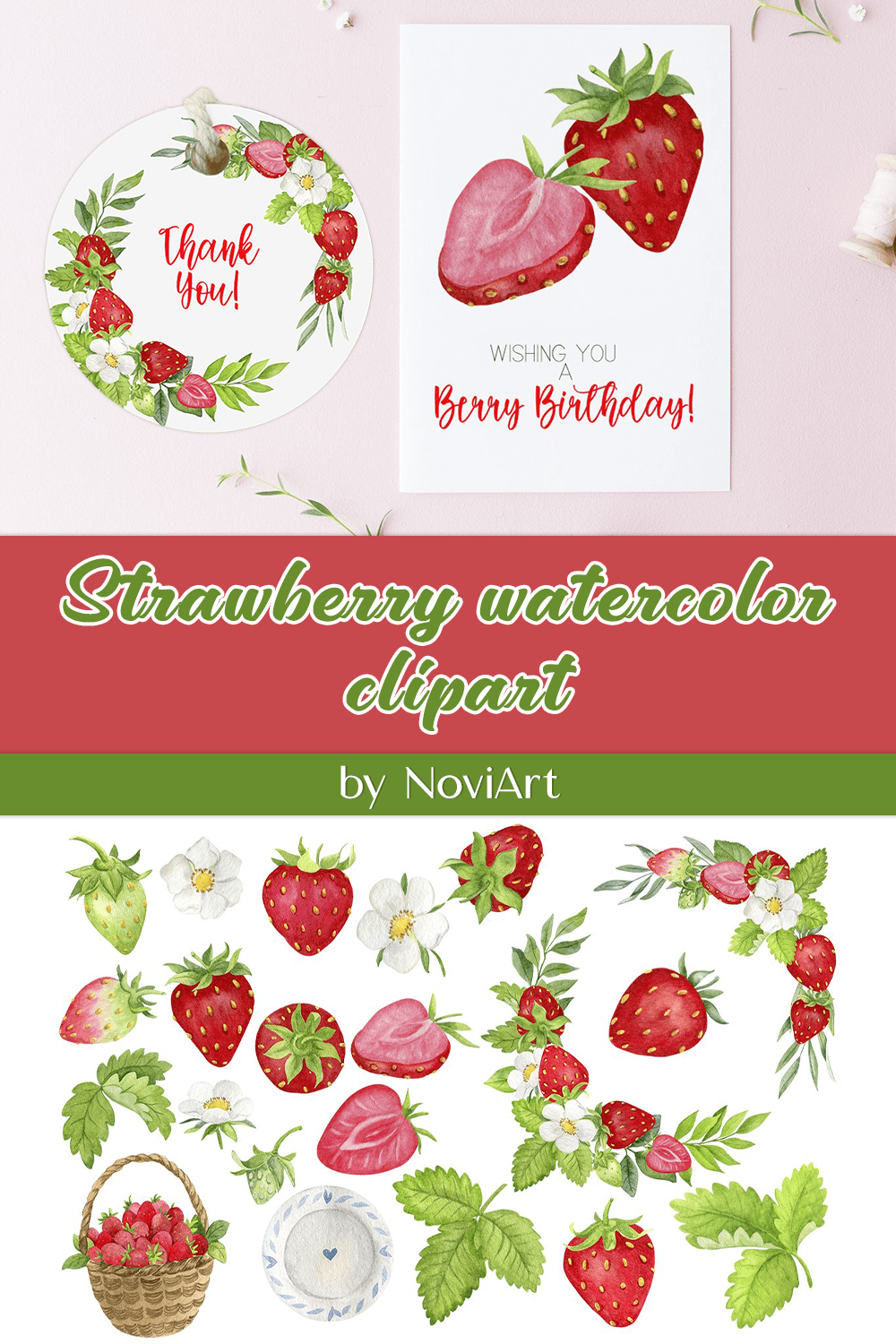 Strawberry Watercolor Clipart - Pinterest.