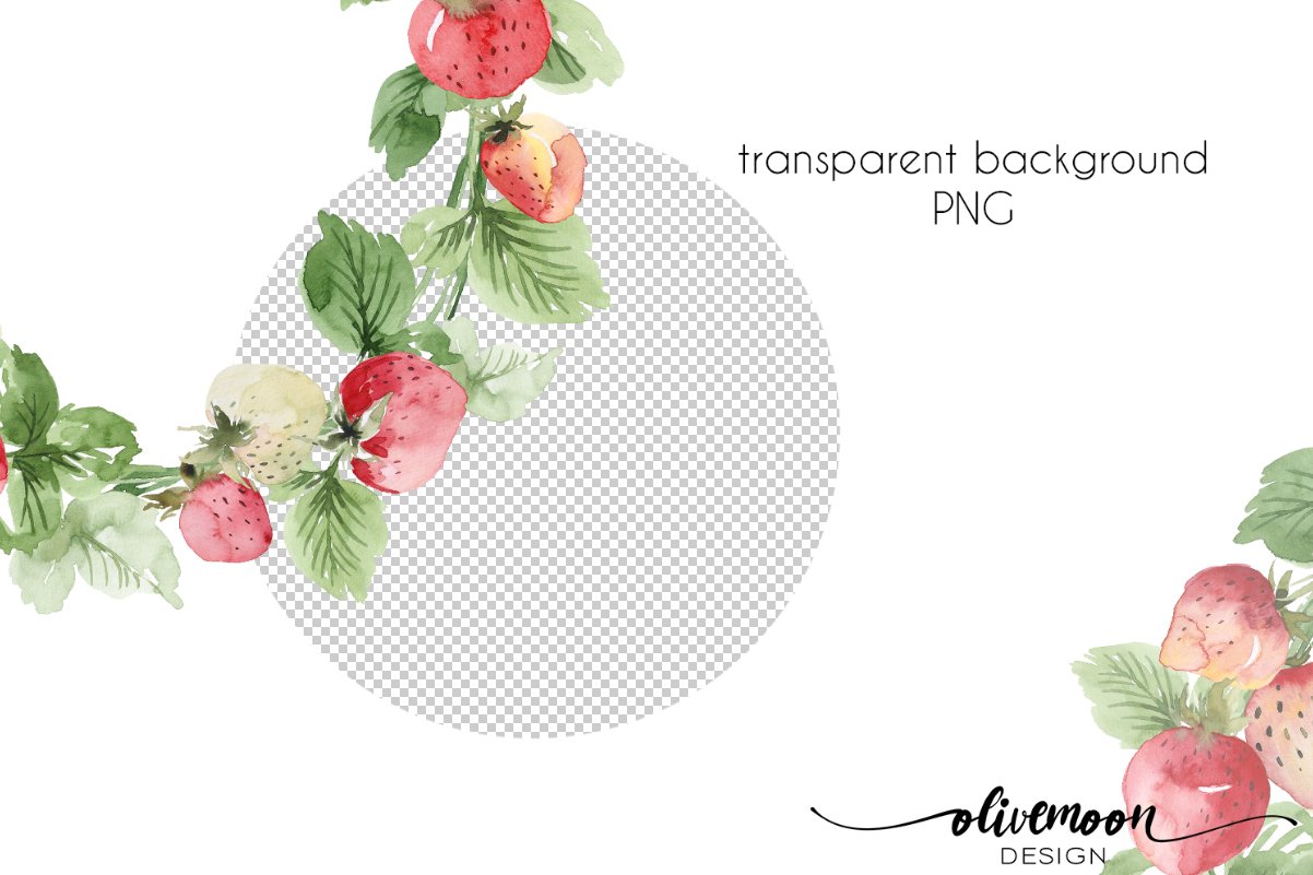 Watercolor illustration of a strawberry wreath on a transparent background.