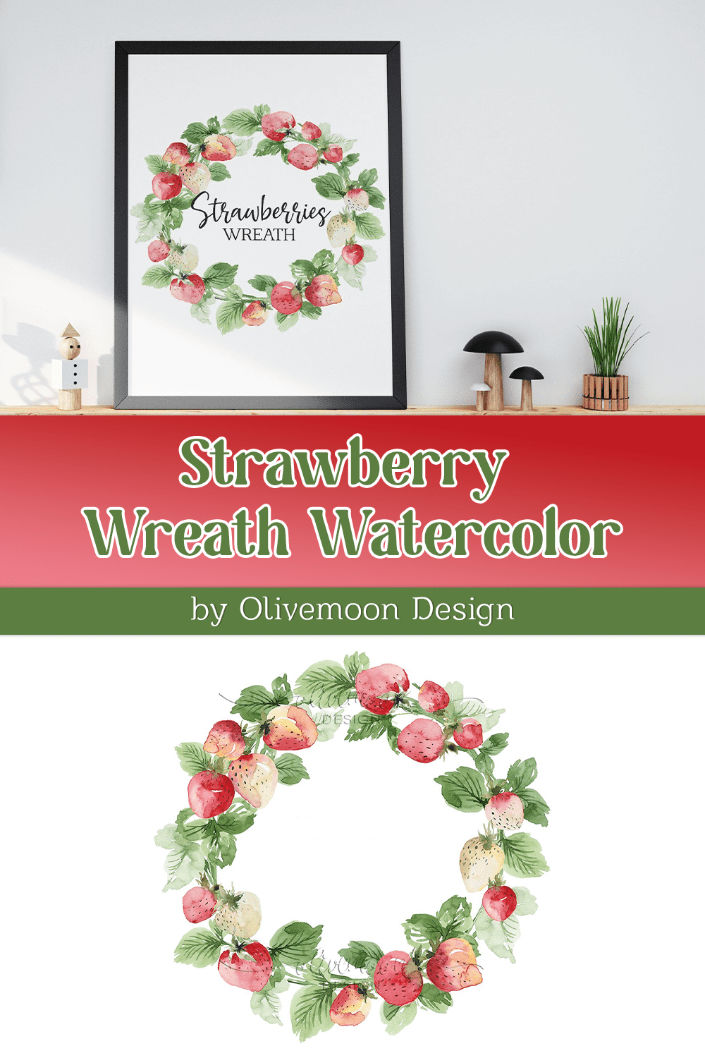 Strawberry Wreath Watercolor Strawberries Clipart PNG - Pinterest.