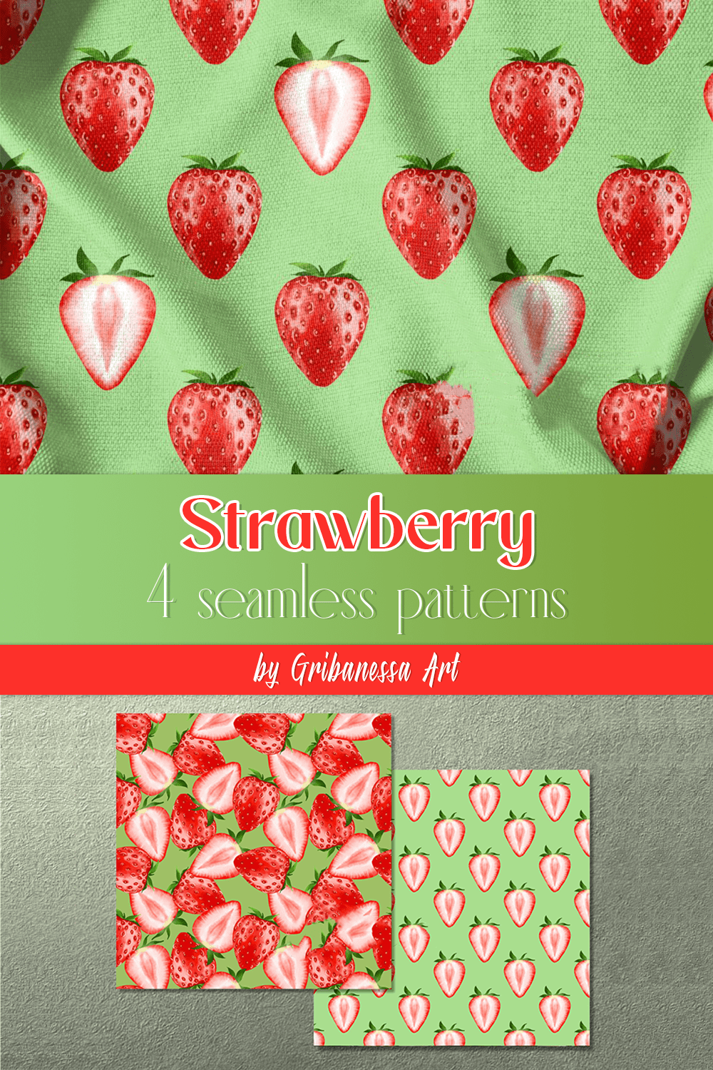 Strawberry. 4 Seamless Patterns - Pinterest.