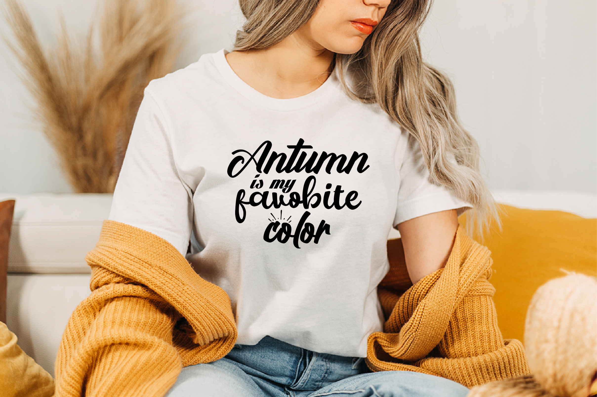 Image of a white T-shirt with an enchanting black inscription Antumn Is My Favorite Color.