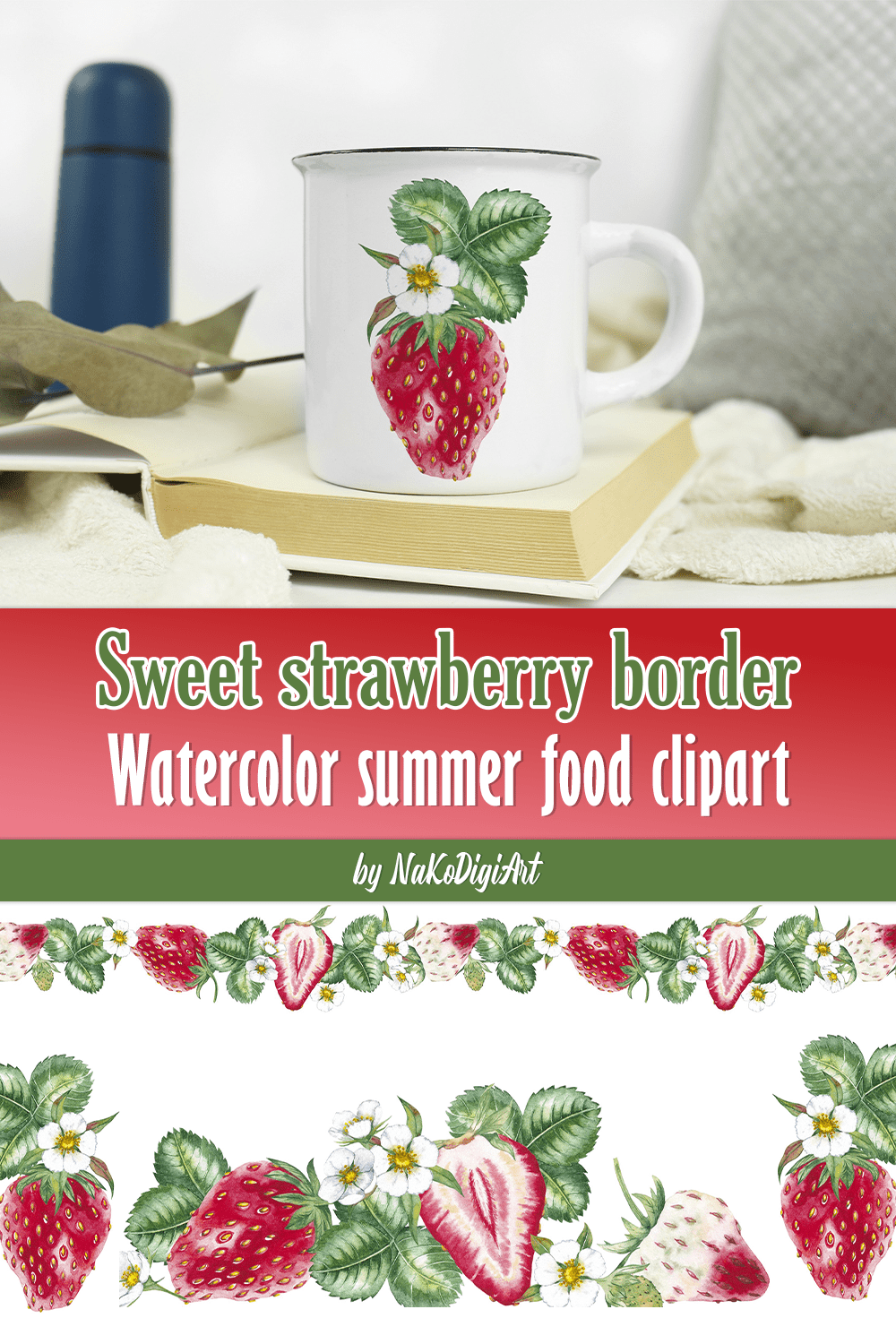 Sweet Strawberry Border | Watercolor Summer Food Clipart PNG - Pinterest.