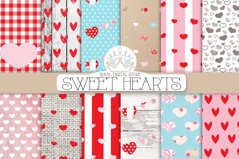 Cover image of Valentine Sweet Hearts Digital Paper.