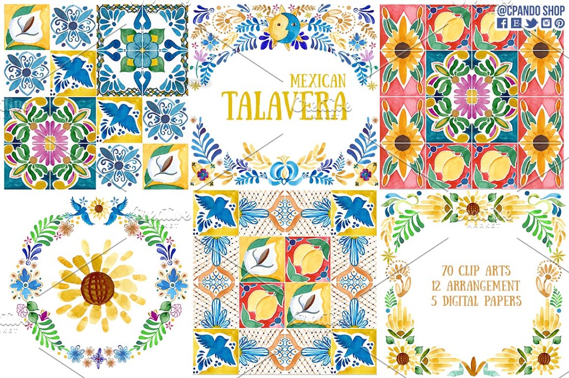 Some options of blue ornaments with the yellow elements.