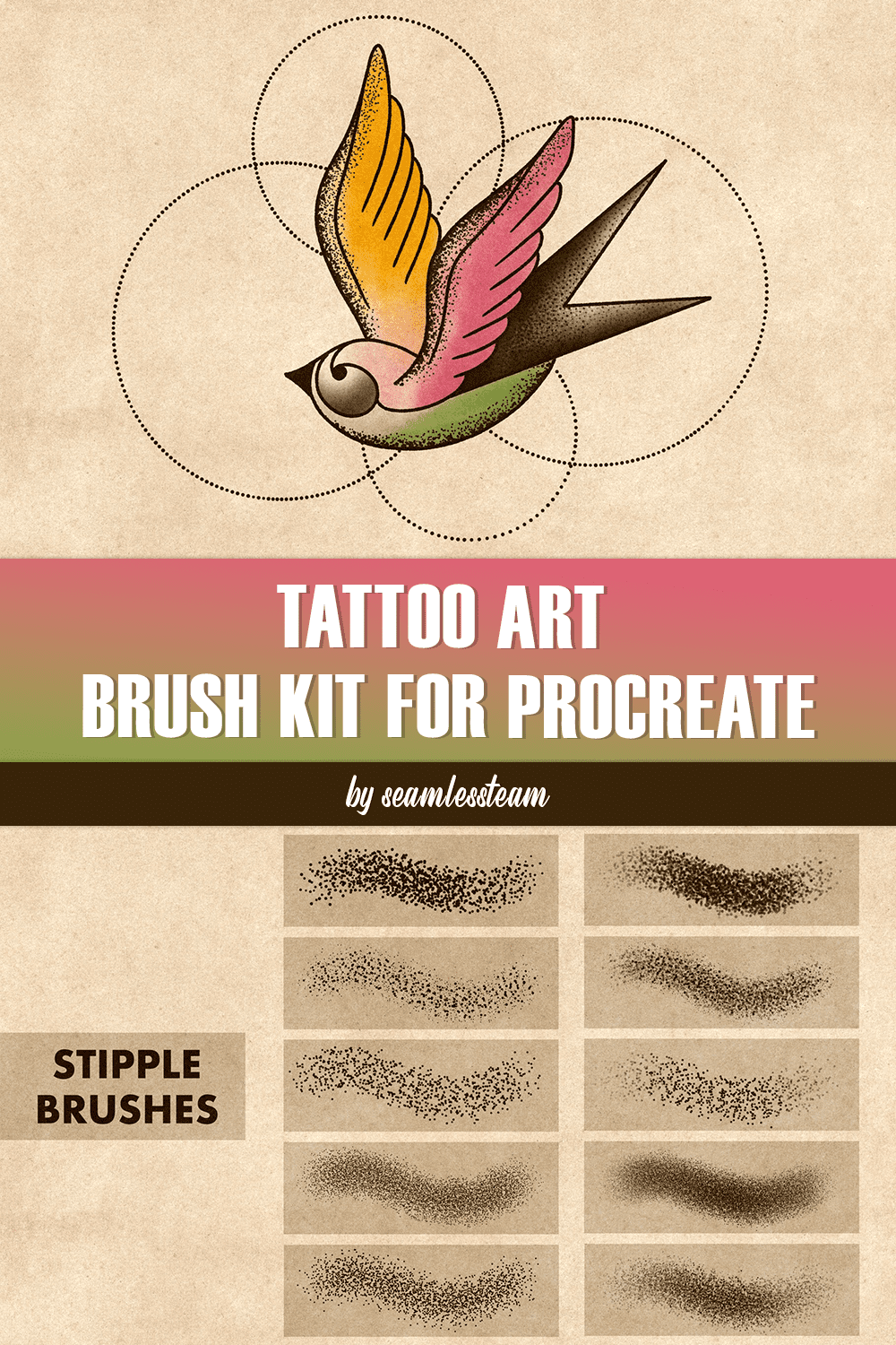 Tattoo Art Brush Kit For Procreate - pinterest image preview.