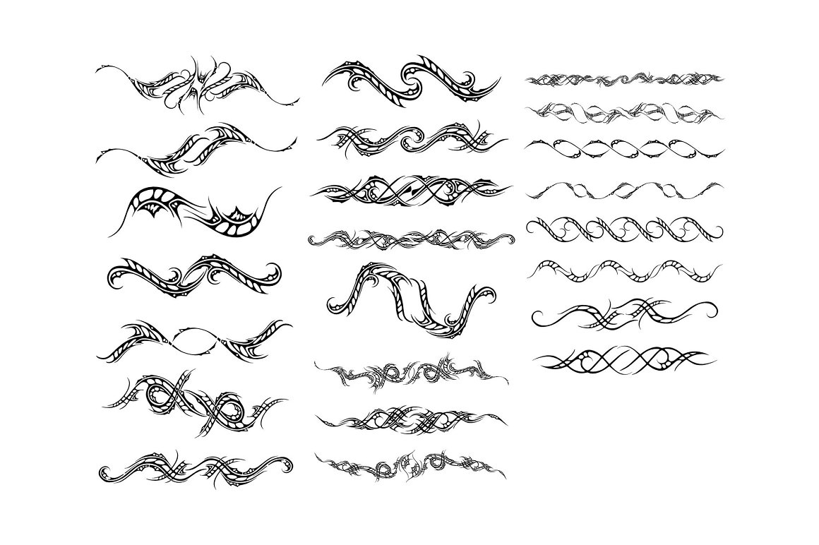 22 different black waveshorizontal tattoo designs on a white background.