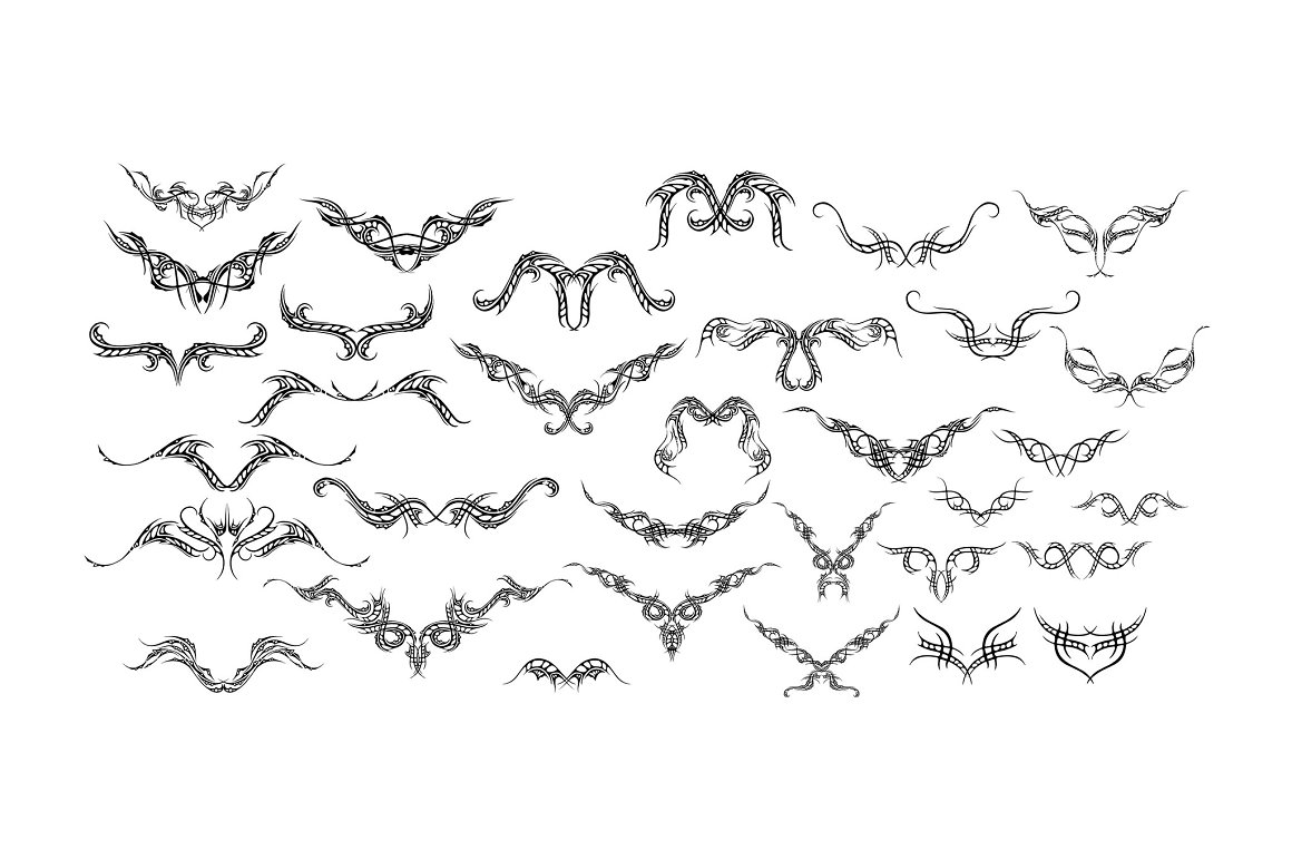 Different black of wings tattoo designs on a white background.