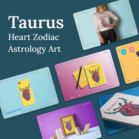 Taurus Heart Zodiac Astrology Art.