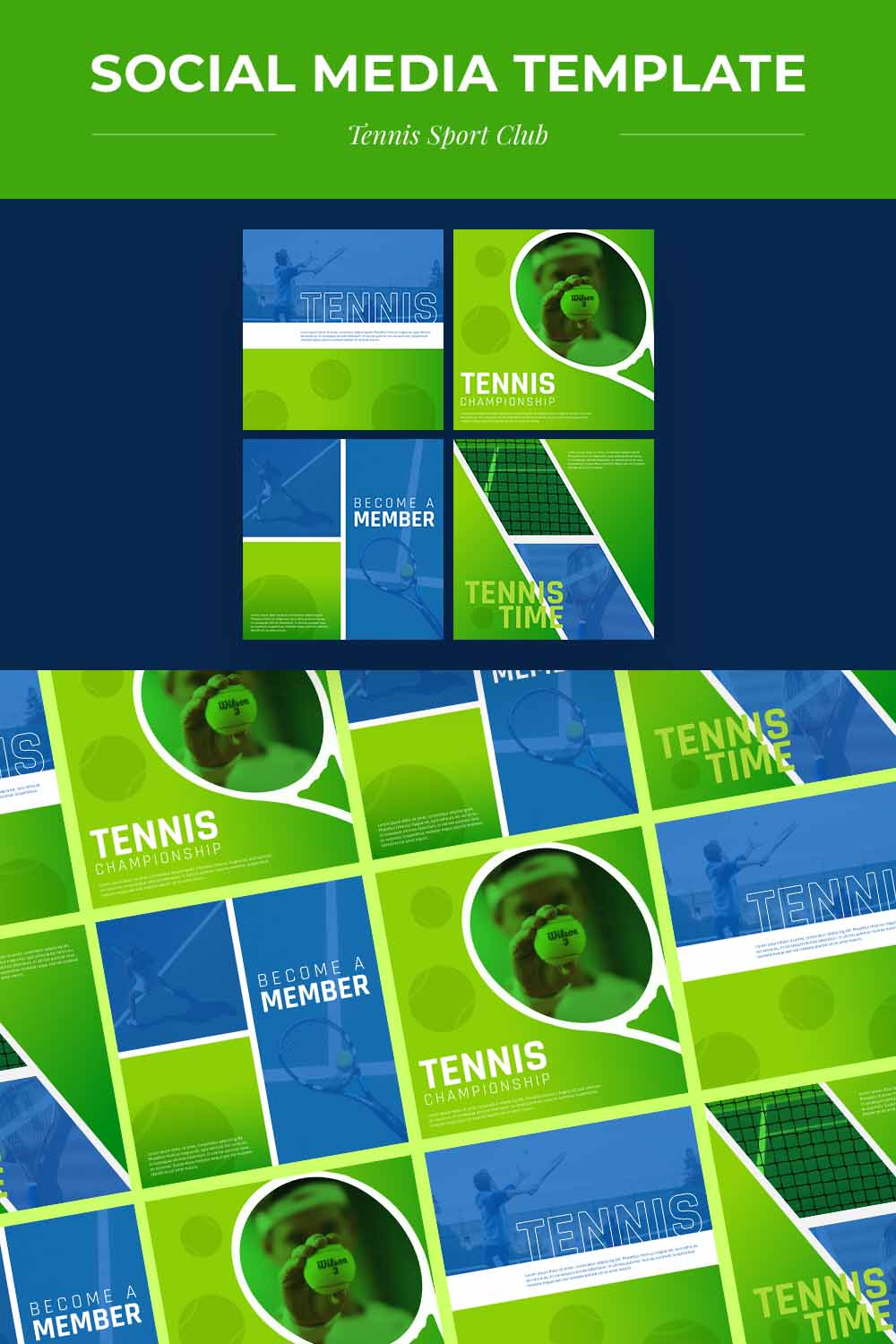 Tennis Sport Club Social Media Banner Template pinterest image.