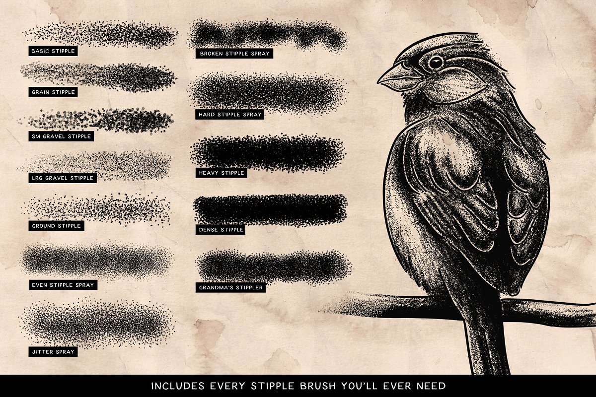 This bundle includes every stipple brush you'll ever need.