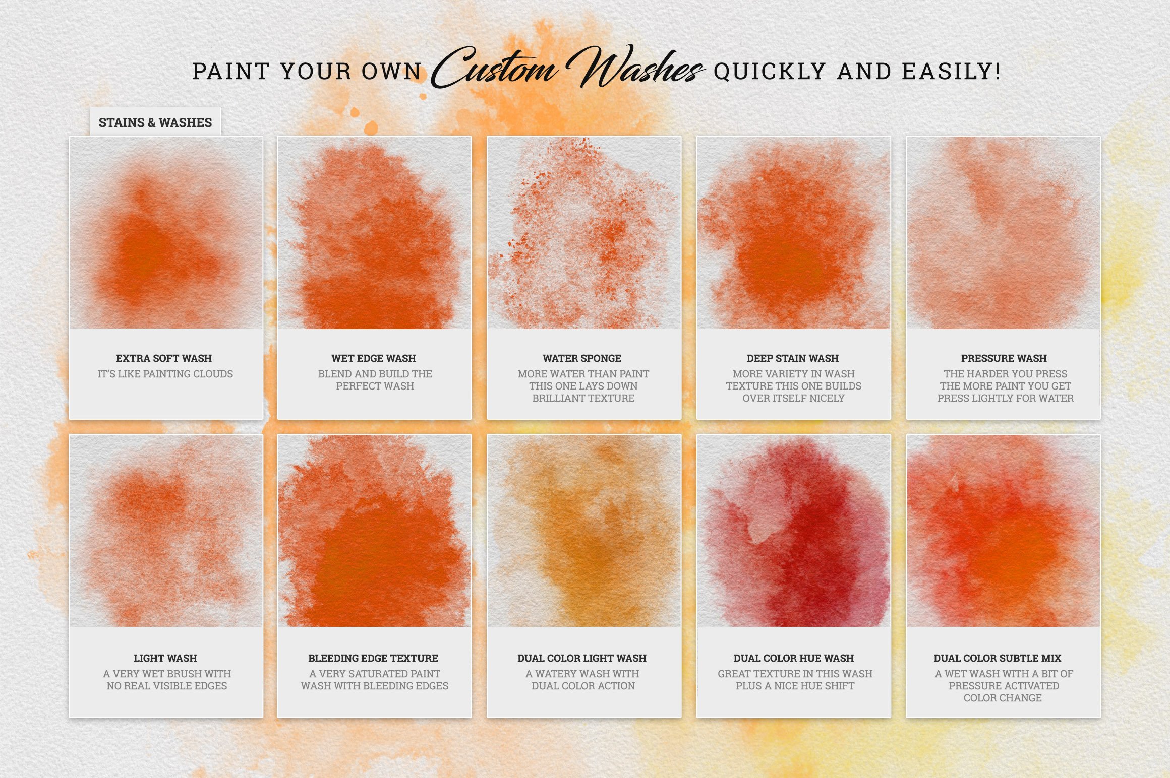 Paint your own custom washes quickly and easily.