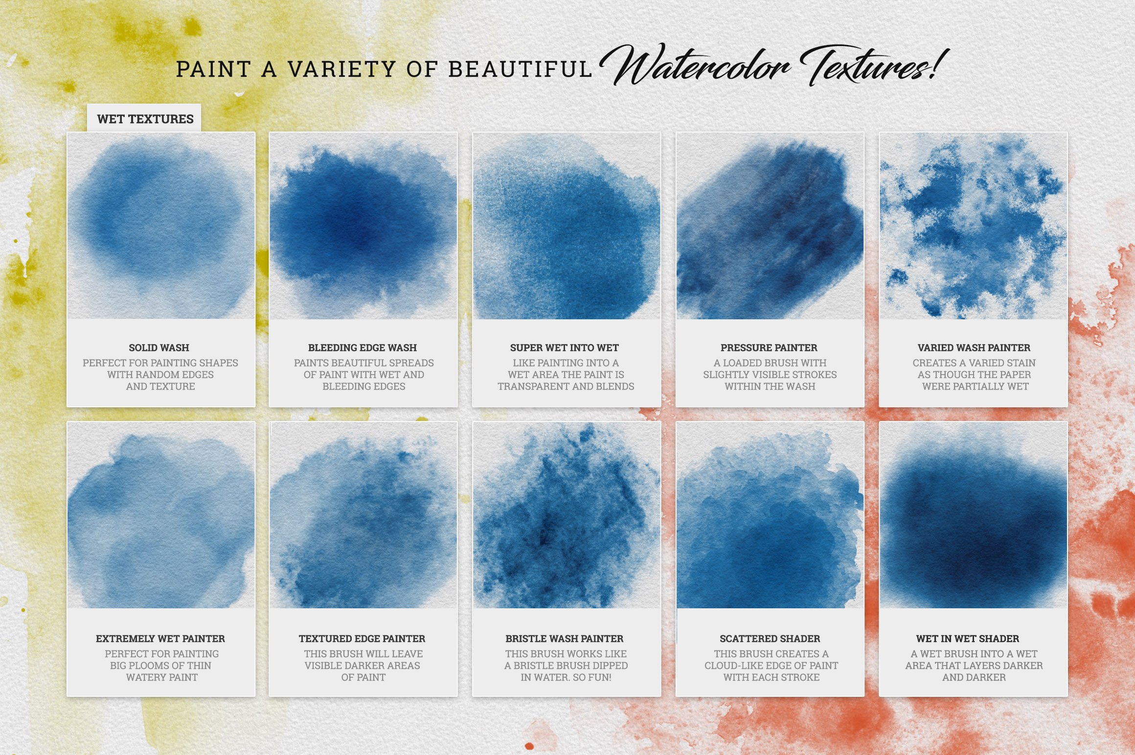 Paint a variety of beautiful watercolor textures.