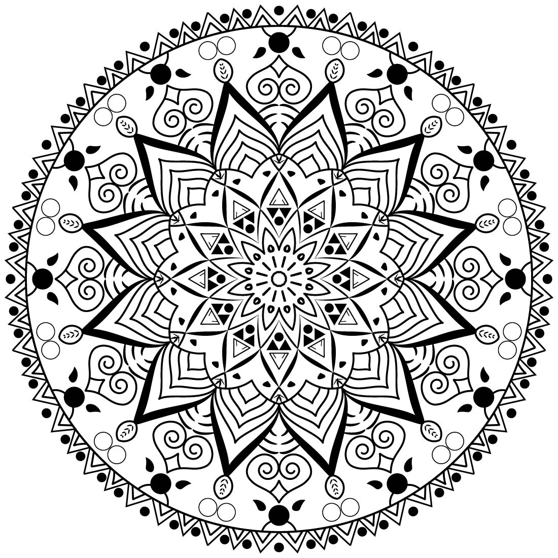 Image with wonderful round black mandala isolated on white background.
