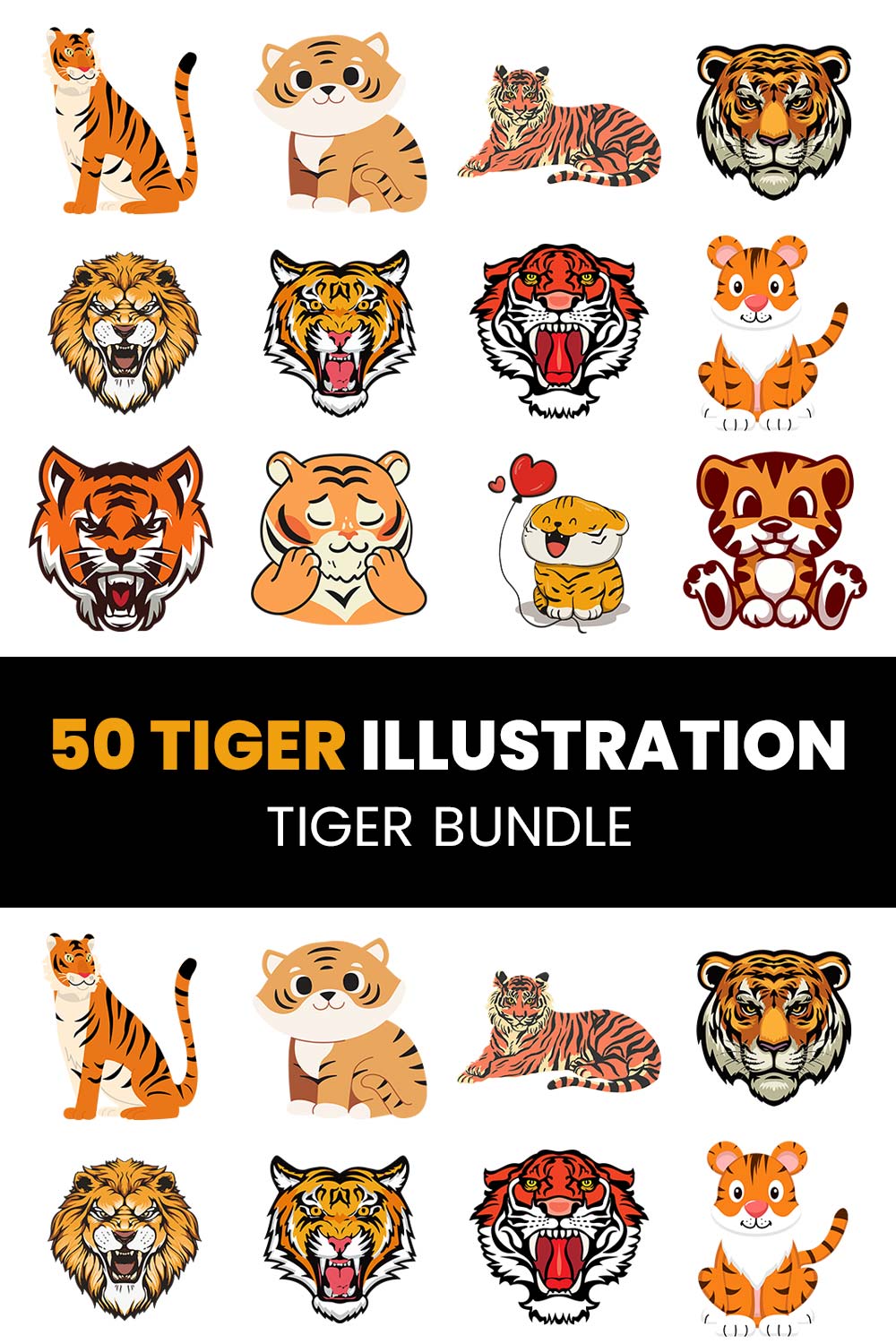 Tiger Face Graphic Illustration pinterest image.