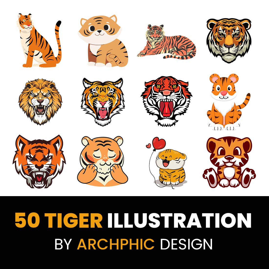 50 Tiger Graphic Face Illustration - MasterBundles