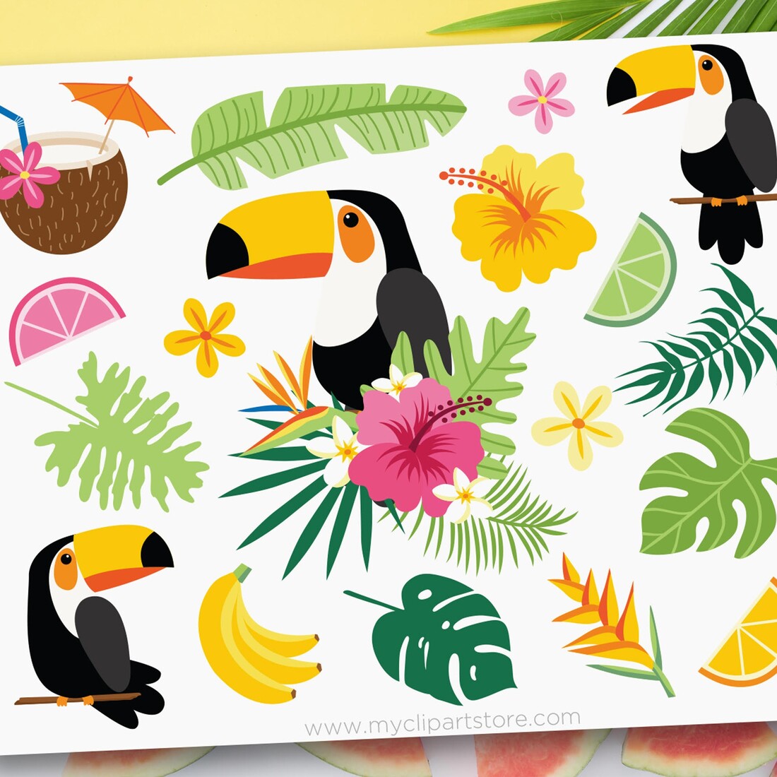 Tropical Toucans Clipart + SVG cover image.