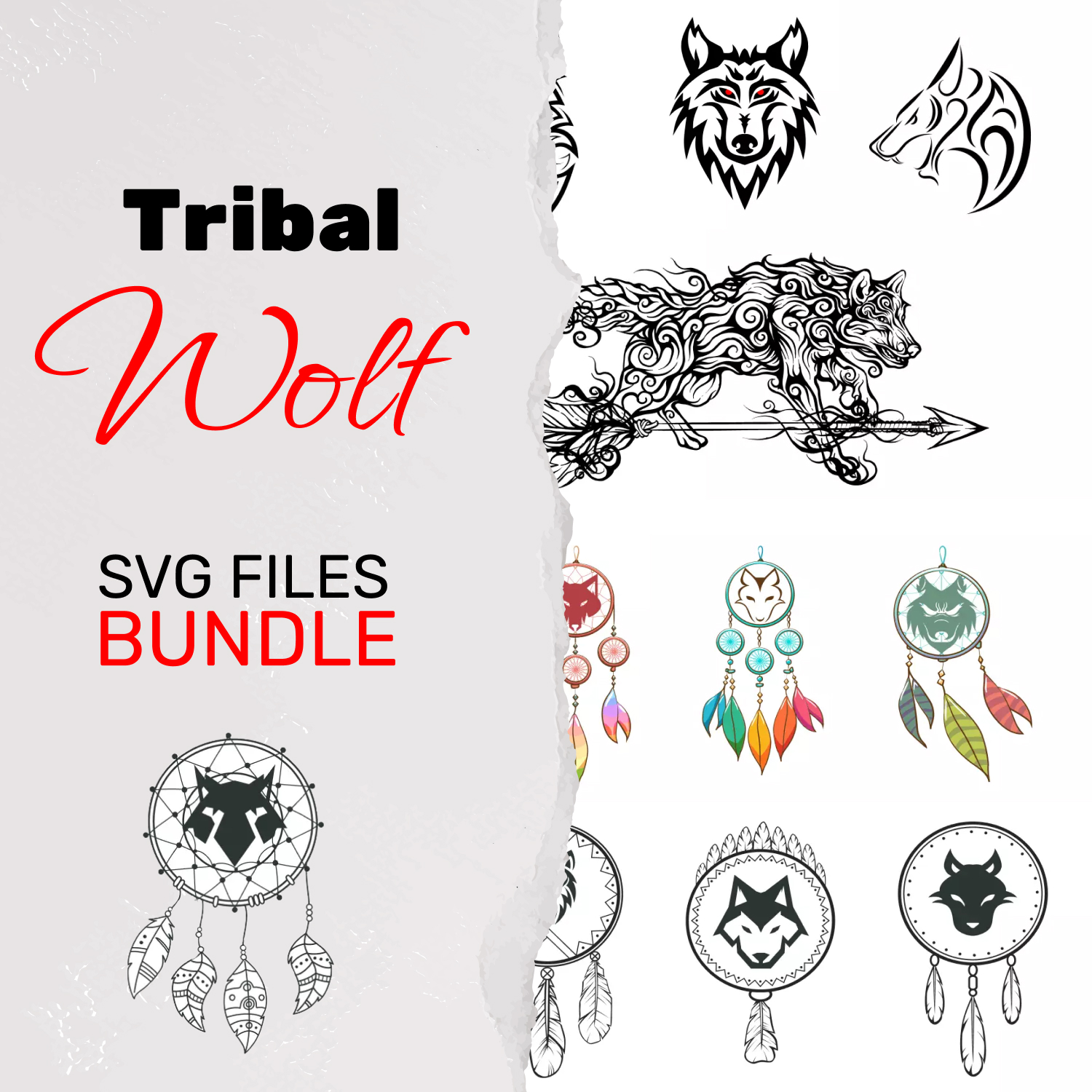 Tribal wolf svg files bundle.