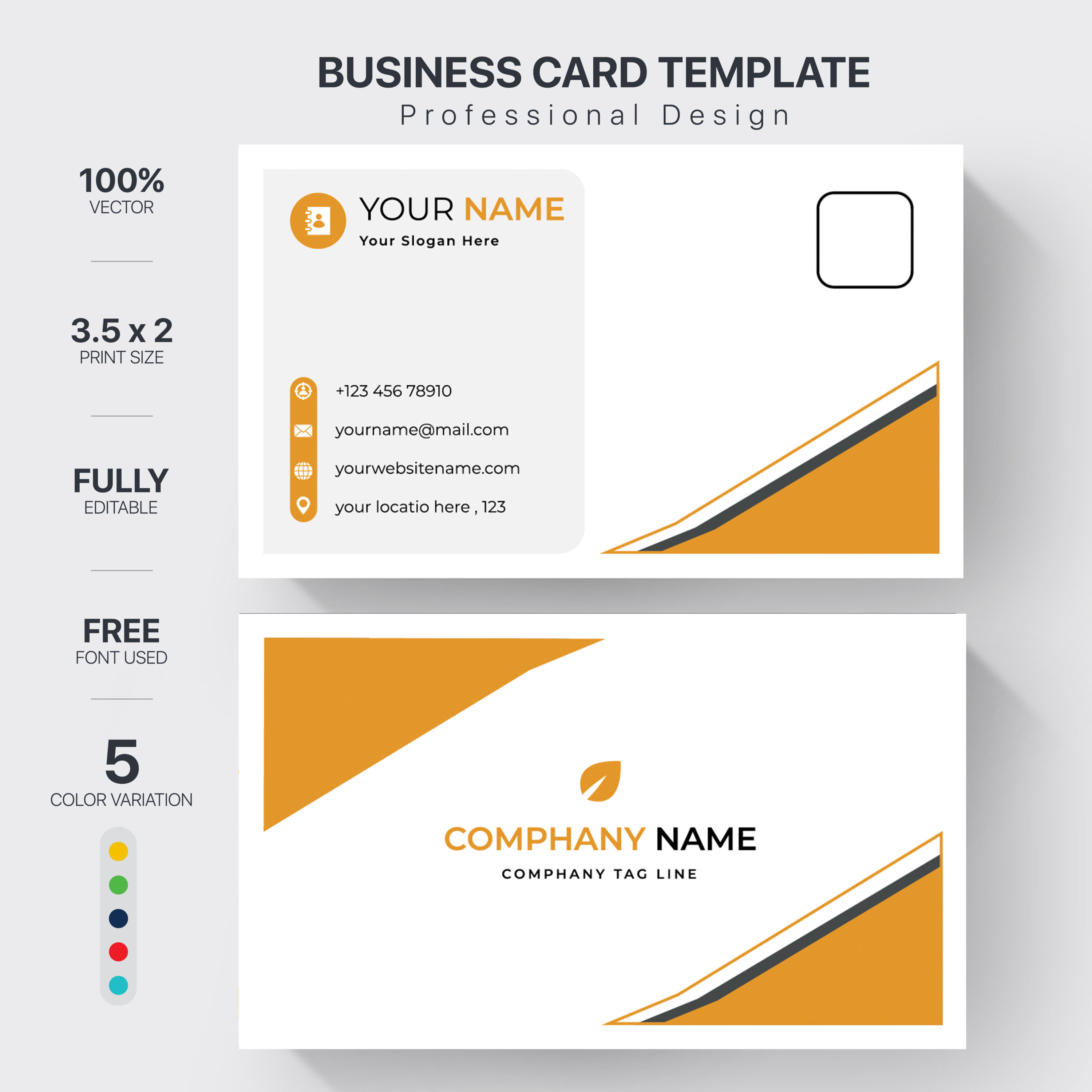 Charming image of double-sided business card template in white and yellow colors.