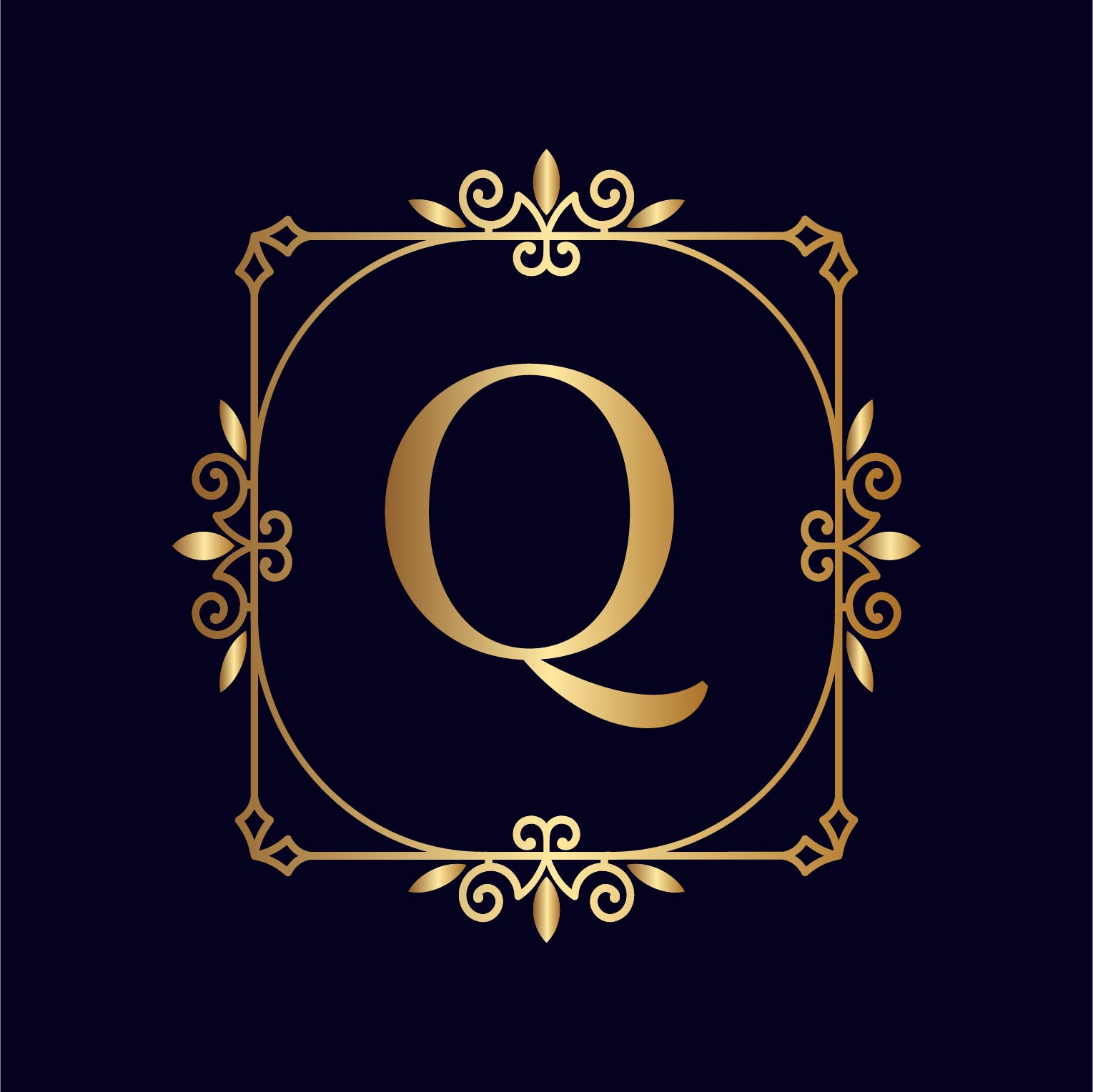 Artistic Gold Letter Q Logos Design preview image.