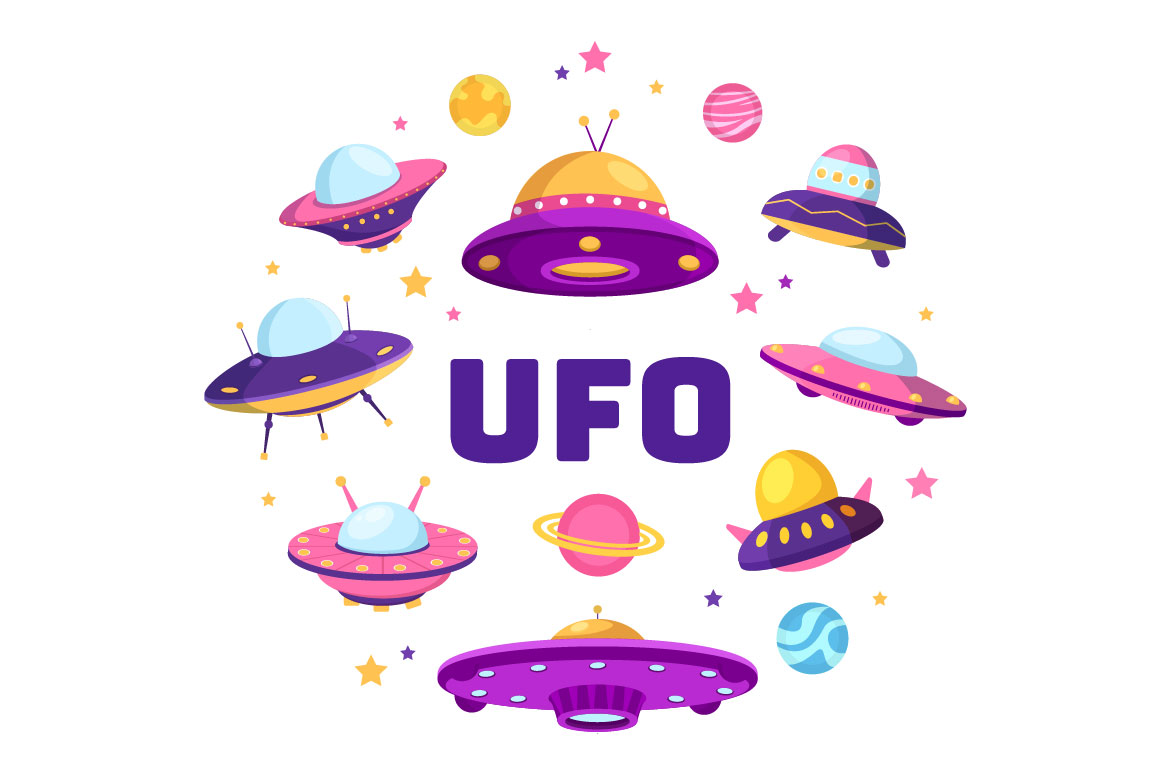 Cartoon Flying Spaceship UFO Illustration preview image.