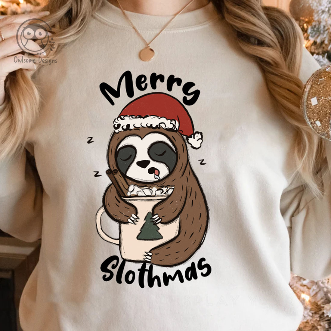 Sloth Christmas Sublimation Design preview image.