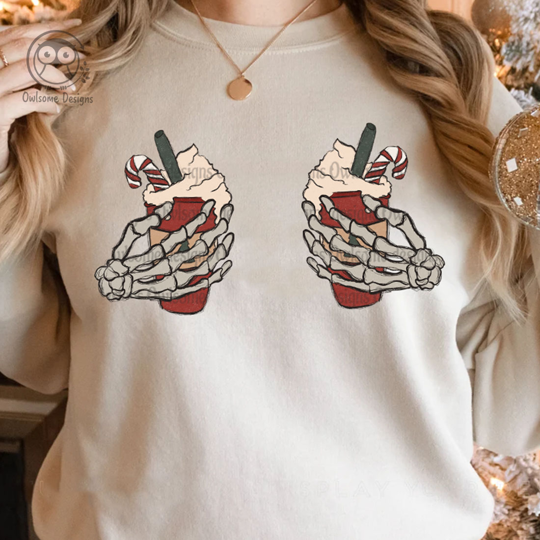 Christmas Skeleton Latte Sublimation Design preview image.