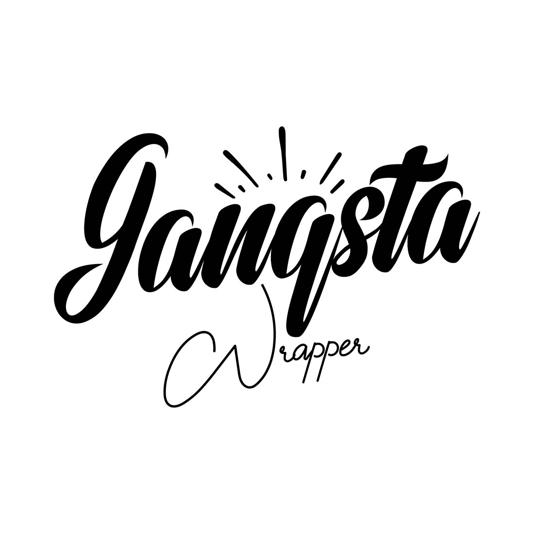 Image with exquisite black lettering for "Gangsta Wrapper" prints.