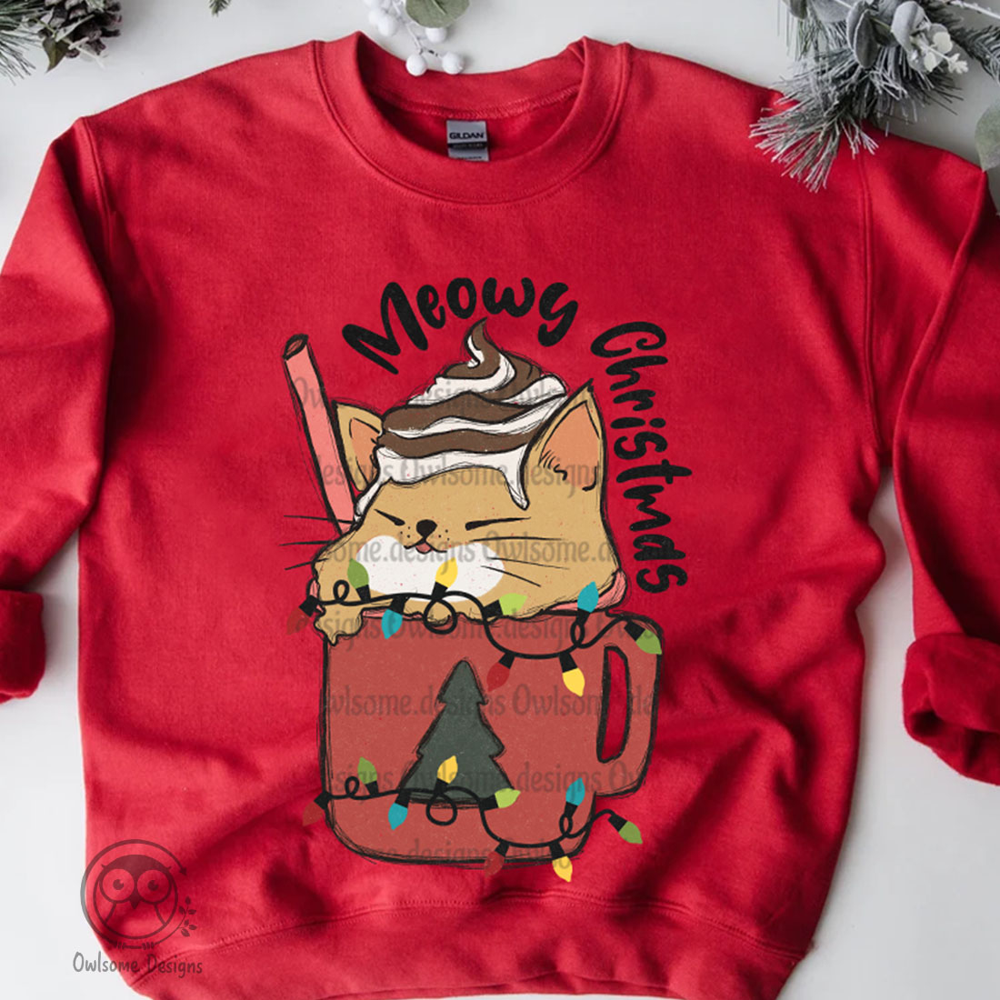 Sweetshot Christmas Meowy Sublimation Design preview image.